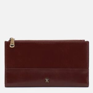 Hobo Jill Large Bifold Polished Leather Wallet, Chocolate Brown, NWT